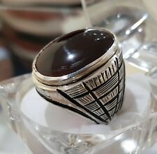 Deep Brown Aqeeq Mens Stone Ahlul Bayt Yemeni  Rings Islamic Natural silver 925