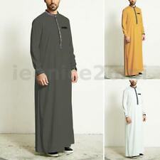Men Long Sleeve Arabian Islamic Kaftan Saudi Abaya Thobe Muslim Jubba Robe Tops