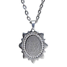 Silver Pt Crystal Allah Mohamed Ali Fatima Necklace Islamic Chain Muslim Panjtan