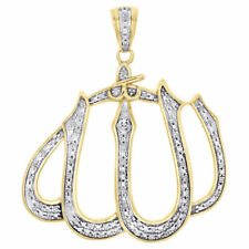 14K Yellow Gold Finish Diamond Pendant Islamic Allah Arabic Scripture 1.75" 1CT.
