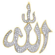 10K Yellow Gold Diamond Islamic Allah Arabic Pendant 0.95" Mini Charm 1/3 CT.