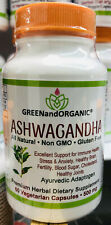 ORGANIC Ashwagandha Root Powder GMO&Gluten Free/Halal/Veggie Capsules 500mg 60ct