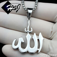 24"MEN Stainless Steel 3mm Silver Box Chain Necklace Muslim Allah Pendant*P107
