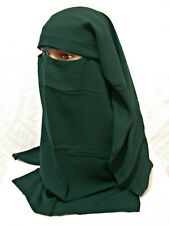Egyptian 3 Layer Niqab Long FOREST GREEN  Veil Muslim Korean Chiffon Burqa Hijab