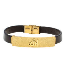 Gold Pt Engraved Allah Leather  Bracelet Muslim Quran Islamic Arabic Islam God