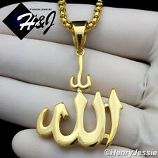 18-36"MEN Stainless Steel 3mm Gold Box Chain Plain Muslim Allah Pendant*GP107