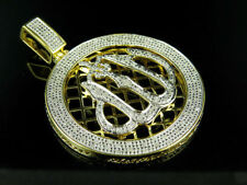 14K Yellow Gold Over Islamic Allah Arabic Ice Diamond Medallion Pendant 0.60ct.