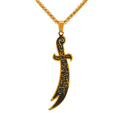 Gold Pt Imam Ali Sword Dhul-Fiqar Zulfikar Necklace Islamic Islam Muslim Chain