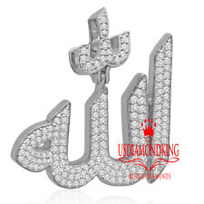 Big Men's Ladies White Gold Tone Sterling Silver Allah Gold Muslim Charm Pendant