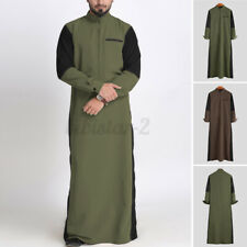 US STOCK Men's Muslim Clothing Long Sleeve Arab Jubba Robe Islamic Saudi Kaftan
