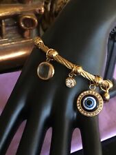 GOOD LUCK TURKISH ISLAMIC EVIL EYE CHARM  BRACELET BANGLE  18 K GOLD