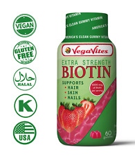 VegaVites Extra Strength Biotin Gummy Vitamins 5000 mcg Vegan, Halal, Kosher