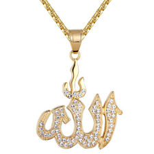 Arabic Allah Muslim God Religious Stainless Steel Pendant 14k Gold Finish Chain