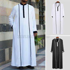 US STOCK Men's Muslim Clothing Long Sleeve Arabic Dishdash Islamic Kaftan Thobe