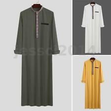 US STOCK Mens Muslim Saudi Jubba Kaftan Dishdash Thobe Arab Islamic Long Robe