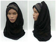 Turkish Black and Gold Instant Hat Scarf Muslim Headcover Hijab 