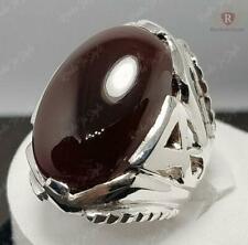 Agate Aqeeq Handmade 925 Sterling Silver Floral Engraving Islamic Ring All Sizes