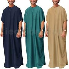 Men Short Sleeve Saudi Arab Islamic Jubba Kaftan Dishdasha Thobe Robe Loungewear