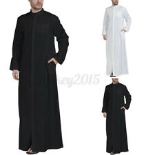 US STOCK Men Long Sleeve Islamic Arab Muslim Dress Kaftan Saudi Jubba Thobe Robe