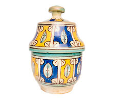 Vintage ceramic glazed moroccan cover jar w/ lid pottery