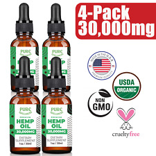 Hemp Oil 30,000mg USDA Organic Peppermint or Natural Hemp Seed Oil (4-Pack)