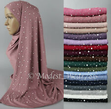 Semi Maxi  Cotton  Jersey Hijab Scarf Muslim Headcover Pearl Stones 170X70 CM