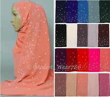 Premium Quality Chiffon Pearl Rhinestones Hijab Shawl Scarf Muslim Headcover