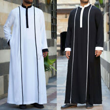 Men's Muslim Islamic Long Sleeve Dubai Arab Saudi Kaftan Loungewear Robe Thobe