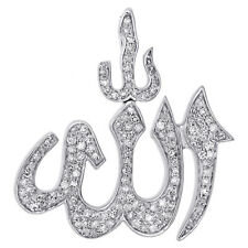 10K White Gold Diamond Islamic Allah Arabic Pendant 0.95" Mini Charm 1/3 CT.