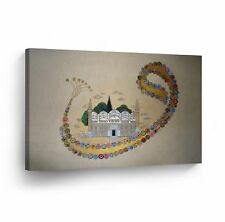 Islamic Wall Art Mosque and Allah Writing with Flowers Canvas Print Home Decor